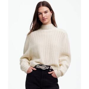 Madewell Pointelle-Stitch Mock Neck Sweater WMNS S Cream Merino Wool Relaxed Fit